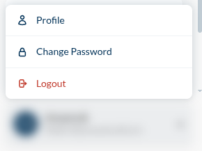 the account menu at the bottom of the sidebar: Profile, Change Password, Logout